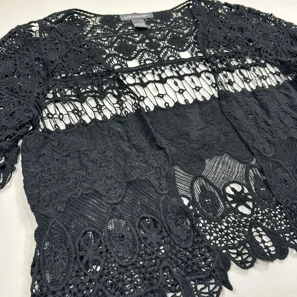 Kate & Mallory Crochet Shrug Top Open Front 3/4 Sleeve Gothic Romantic Victorian - Picture 2 of 12